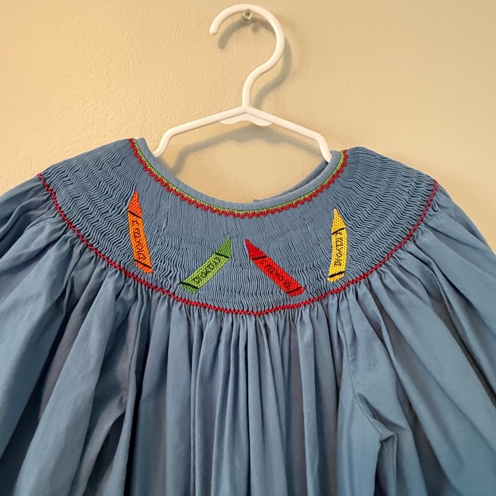 Mom & Me Blue Smocked Crayon Long Sleeve Dress - Picture 3 of 5